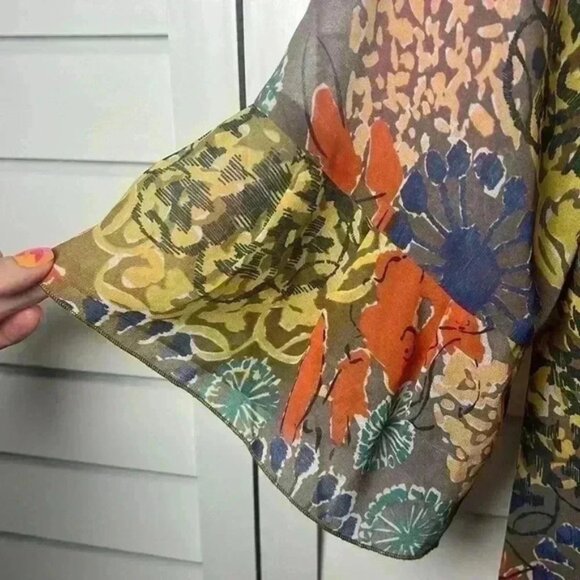 Cabi Shakespeare Floral 3/4 Sleeve Ruffle Kimono Tie Front Size Large - Picture 5 of 9